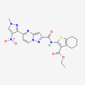 molecular formula C22H21N7O5S B4577021 ethyl 2-({[5-(1-methyl-4-nitro-1H-pyrazol-3-yl)pyrazolo[1,5-a]pyrimidin-2-yl]carbonyl}amino)-4,5,6,7-tetrahydro-1-benzothiophene-3-carboxylate 