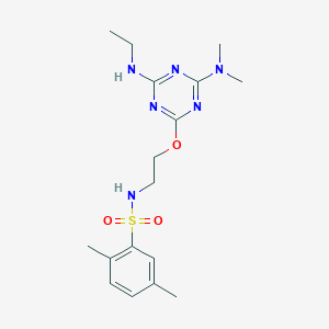 molecular formula C17H26N6O3S B4577166 N-[2-[[4-(dimethylamino)-6-(ethylamino)-1,3,5-triazin-2-yl]oxy]ethyl]-2,5-dimethylbenzenesulfonamide 