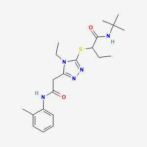 molecular formula C21H31N5O2S B4577258 N-tert-butyl-2-[(4-ethyl-5-{2-[(2-methylphenyl)amino]-2-oxoethyl}-4H-1,2,4-triazol-3-yl)sulfanyl]butanamide 