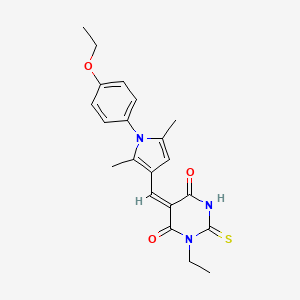 molecular formula C21H23N3O3S B4577284 (5E)-5-[[1-(4-ethoxyphenyl)-2,5-dimethylpyrrol-3-yl]methylidene]-1-ethyl-2-sulfanylidene-1,3-diazinane-4,6-dione 