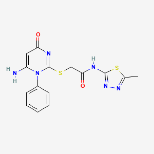 molecular formula C15H14N6O2S2 B4577461 2-[(6-amino-4-oxo-1-phenyl-1,4-dihydropyrimidin-2-yl)sulfanyl]-N-(5-methyl-1,3,4-thiadiazol-2-yl)acetamide 