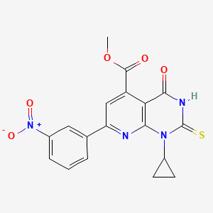 molecular formula C18H14N4O5S B4578270 Methyl 1-cyclopropyl-7-(3-nitrophenyl)-4-oxo-2-sulfanyl-1,4-dihydropyrido[2,3-d]pyrimidine-5-carboxylate 