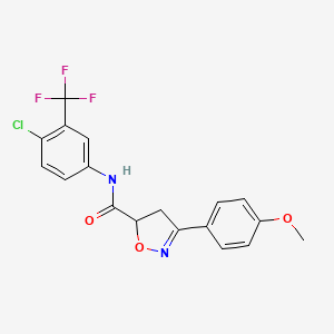 molecular formula C18H14ClF3N2O3 B4578855 N~5~-[4-CHLORO-3-(TRIFLUOROMETHYL)PHENYL]-3-(4-METHOXYPHENYL)-4,5-DIHYDRO-5-ISOXAZOLECARBOXAMIDE 