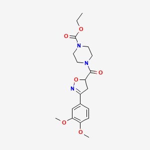 molecular formula C19H25N3O6 B4579256 Ethyl 4-{[3-(3,4-dimethoxyphenyl)-4,5-dihydro-1,2-oxazol-5-yl]carbonyl}piperazine-1-carboxylate 