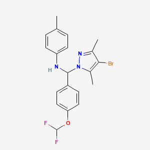 molecular formula C20H20BrF2N3O B4579285 N-{(4-BROMO-3,5-DIMETHYL-1H-PYRAZOL-1-YL)[4-(DIFLUOROMETHOXY)PHENYL]METHYL}-N-(4-METHYLPHENYL)AMINE 