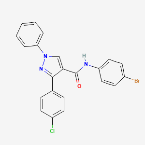 molecular formula C22H15BrClN3O B4579303 N-(4-bromophenyl)-3-(4-chlorophenyl)-1-phenylpyrazole-4-carboxamide 