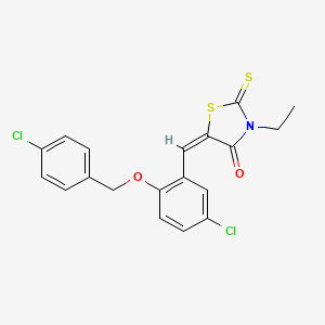 molecular formula C19H15Cl2NO2S2 B4579368 (5E)-5-[[5-chloro-2-[(4-chlorophenyl)methoxy]phenyl]methylidene]-3-ethyl-2-sulfanylidene-1,3-thiazolidin-4-one 