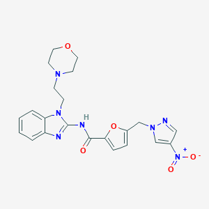 molecular formula C22H23N7O5 B457946 N-[1-(2-MORPHOLINOETHYL)-1H-1,3-BENZIMIDAZOL-2-YL]-5-[(4-NITRO-1H-PYRAZOL-1-YL)METHYL]-2-FURAMIDE 