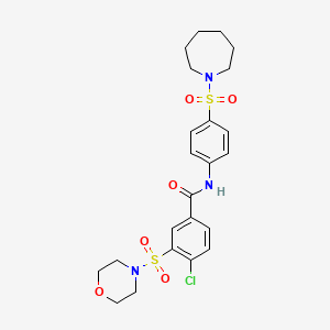 molecular formula C23H28ClN3O6S2 B4579604 N-[4-(1-azepanylsulfonyl)phenyl]-4-chloro-3-(4-morpholinylsulfonyl)benzamide 