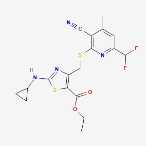 molecular formula C18H18F2N4O2S2 B4579671 ETHYL 4-({[3-CYANO-6-(DIFLUOROMETHYL)-4-METHYL-2-PYRIDYL]SULFANYL}METHYL)-2-(CYCLOPROPYLAMINO)-1,3-THIAZOLE-5-CARBOXYLATE 