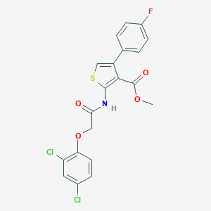 molecular formula C20H14Cl2FNO4S B457968 Methyl 2-{[(2,4-dichlorophenoxy)acetyl]amino}-4-(4-fluorophenyl)-3-thiophenecarboxylate 