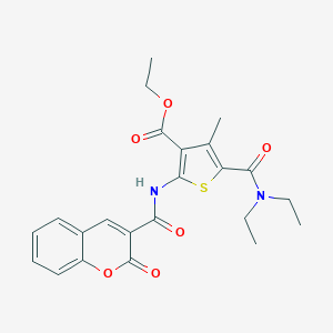 molecular formula C23H24N2O6S B458008 ethyl 5-[(diethylamino)carbonyl]-4-methyl-2-{[(2-oxo-2H-chromen-3-yl)carbonyl]amino}-3-thiophenecarboxylate 