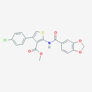 molecular formula C20H14ClNO5S B458012 METHYL 2-(2H-1,3-BENZODIOXOLE-5-AMIDO)-4-(4-CHLOROPHENYL)THIOPHENE-3-CARBOXYLATE 