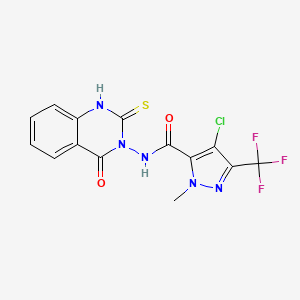 molecular formula C14H9ClF3N5O2S B4580213 4-CHLORO-1-METHYL-N-[4-OXO-2-SULFANYL-3(4H)-QUINAZOLINYL]-3-(TRIFLUOROMETHYL)-1H-PYRAZOLE-5-CARBOXAMIDE 