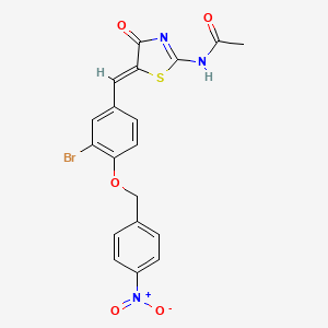 molecular formula C19H14BrN3O5S B4580286 N-[(5Z)-5-{3-bromo-4-[(4-nitrobenzyl)oxy]benzylidene}-4-oxo-4,5-dihydro-1,3-thiazol-2-yl]acetamide 