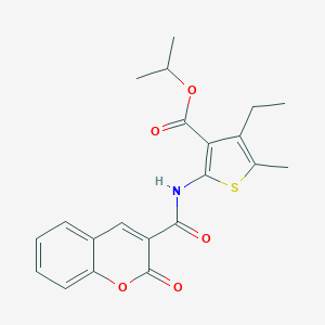 molecular formula C21H21NO5S B458033 PROPAN-2-YL 4-ETHYL-5-METHYL-2-(2-OXO-2H-CHROMENE-3-AMIDO)THIOPHENE-3-CARBOXYLATE 