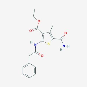 molecular formula C17H18N2O4S B458075 Ethyl 5-carbamoyl-4-methyl-2-[(phenylacetyl)amino]thiophene-3-carboxylate 