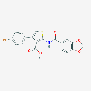 molecular formula C20H14BrNO5S B458078 Methyl 2-[(1,3-benzodioxol-5-ylcarbonyl)amino]-4-(4-bromophenyl)-3-thiophenecarboxylate 