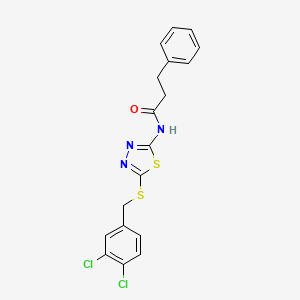 molecular formula C18H15Cl2N3OS2 B4580874 N-(5-((3,4-dichlorobenzyl)thio)-1,3,4-thiadiazol-2-yl)-3-phenylpropanamide 