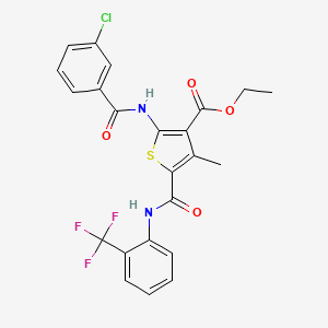 molecular formula C23H18ClF3N2O4S B4581177 Ethyl 2-(3-chlorobenzamido)-4-methyl-5-{[2-(trifluoromethyl)phenyl]carbamoyl}thiophene-3-carboxylate 
