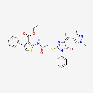 molecular formula C30H27N5O4S2 B4581186 ETHYL 2-{[2-({4-[(E)-1-(1,3-DIMETHYL-1H-PYRAZOL-4-YL)METHYLIDENE]-5-OXO-1-PHENYL-4,5-DIHYDRO-1H-IMIDAZOL-2-YL}SULFANYL)ACETYL]AMINO}-4-PHENYL-3-THIOPHENECARBOXYLATE 