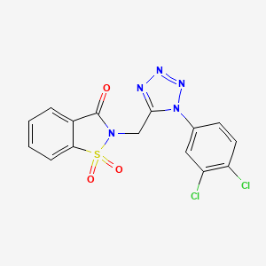 molecular formula C15H9Cl2N5O3S B4581268 2-{[1-(3,4-dichlorophenyl)-1H-tetrazol-5-yl]methyl}-1,2-benzothiazol-3(2H)-one 1,1-dioxide 