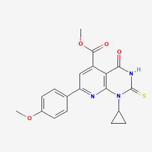 molecular formula C19H17N3O4S B4581450 Methyl 1-cyclopropyl-7-(4-methoxyphenyl)-4-oxo-2-sulfanyl-1,4-dihydropyrido[2,3-d]pyrimidine-5-carboxylate 