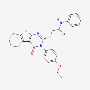 molecular formula C26H25N3O3S2 B4581586 2-{[3-(4-ethoxyphenyl)-4-oxo-3,4,5,6,7,8-hexahydro[1]benzothieno[2,3-d]pyrimidin-2-yl]sulfanyl}-N-phenylacetamide 