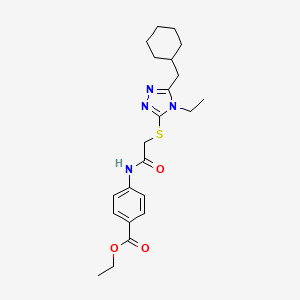 molecular formula C22H30N4O3S B4581765 ETHYL 4-[(2-{[5-(CYCLOHEXYLMETHYL)-4-ETHYL-4H-1,2,4-TRIAZOL-3-YL]SULFANYL}ACETYL)AMINO]BENZOATE 