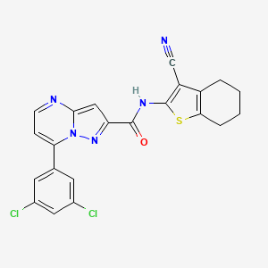 molecular formula C22H15Cl2N5OS B4581860 N-(3-cyano-4,5,6,7-tetrahydro-1-benzothiophen-2-yl)-7-(3,5-dichlorophenyl)pyrazolo[1,5-a]pyrimidine-2-carboxamide 