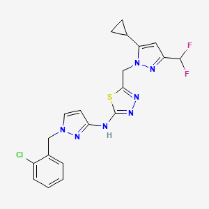 molecular formula C20H18ClF2N7S B4581871 N-[1-(2-CHLOROBENZYL)-1H-PYRAZOL-3-YL]-N-(5-{[5-CYCLOPROPYL-3-(DIFLUOROMETHYL)-1H-PYRAZOL-1-YL]METHYL}-1,3,4-THIADIAZOL-2-YL)AMINE 