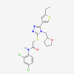 molecular formula C21H22Cl2N4O2S2 B4581945 N-(2,4-dichlorophenyl)-2-{[5-(5-ethylthiophen-3-yl)-4-(tetrahydrofuran-2-ylmethyl)-4H-1,2,4-triazol-3-yl]sulfanyl}acetamide 