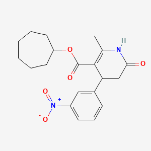 molecular formula C20H24N2O5 B4582055 Cycloheptyl 2-methyl-4-(3-nitrophenyl)-6-oxo-1,4,5,6-tetrahydropyridine-3-carboxylate 
