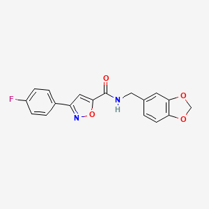 molecular formula C18H13FN2O4 B4582162 N~5~-(1,3-BENZODIOXOL-5-YLMETHYL)-3-(4-FLUOROPHENYL)-5-ISOXAZOLECARBOXAMIDE 