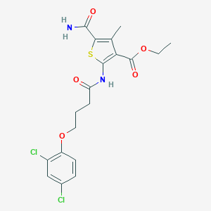 molecular formula C19H20Cl2N2O5S B458292 ethyl 5-(aminocarbonyl)-2-{[4-(2,4-dichlorophenoxy)butanoyl]amino}-4-methyl-3-thiophenecarboxylate 