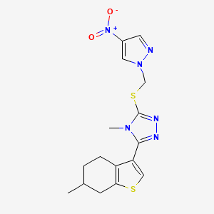 molecular formula C16H18N6O2S2 B4582979 4-methyl-3-(6-methyl-4,5,6,7-tetrahydro-1-benzothiophen-3-yl)-5-{[(4-nitro-1H-pyrazol-1-yl)methyl]sulfanyl}-4H-1,2,4-triazole 