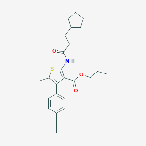 molecular formula C27H37NO3S B458314 Propyl 4-(4-tert-butylphenyl)-2-[(3-cyclopentylpropanoyl)amino]-5-methyl-3-thiophenecarboxylate 
