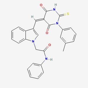 molecular formula C28H22N4O3S B4584557 2-[3-[(Z)-[1-(3-methylphenyl)-4,6-dioxo-2-sulfanylidene-1,3-diazinan-5-ylidene]methyl]indol-1-yl]-N-phenylacetamide 