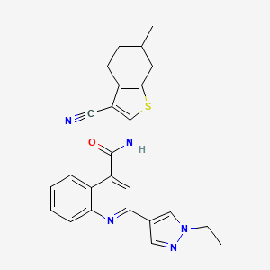 molecular formula C25H23N5OS B4584920 N~4~-(3-CYANO-6-METHYL-4,5,6,7-TETRAHYDRO-1-BENZOTHIOPHEN-2-YL)-2-(1-ETHYL-1H-PYRAZOL-4-YL)-4-QUINOLINECARBOXAMIDE 