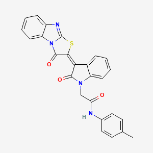 molecular formula C26H18N4O3S B4585021 N-(4-methylphenyl)-2-[(3E)-2-oxo-3-(3-oxo[1,3]thiazolo[3,2-a]benzimidazol-2(3H)-ylidene)-2,3-dihydro-1H-indol-1-yl]acetamide 