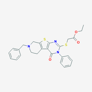 molecular formula C26H25N3O3S2 B458506 ethyl 2-[(11-benzyl-3-oxo-4-phenyl-8-thia-4,6,11-triazatricyclo[7.4.0.02,7]trideca-1(9),2(7),5-trien-5-yl)sulfanyl]acetate CAS No. 105543-97-3