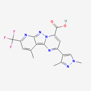 molecular formula C17H13F3N6O2 B4585440 4-(1,3-dimethylpyrazol-4-yl)-13-methyl-11-(trifluoromethyl)-3,7,8,10-tetrazatricyclo[7.4.0.02,7]trideca-1,3,5,8,10,12-hexaene-6-carboxylic acid 