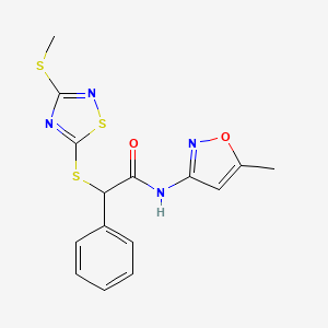 molecular formula C15H14N4O2S3 B4585689 N-(5-methyl-1,2-oxazol-3-yl)-2-{[3-(methylsulfanyl)-1,2,4-thiadiazol-5-yl]sulfanyl}-2-phenylacetamide 