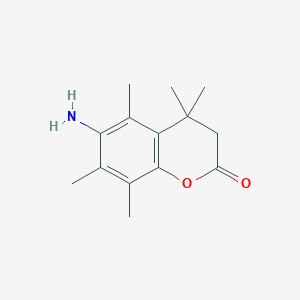 molecular formula C14H21NO2 B045857 6-Amino-4,4,5,7,8-pentamethyldihydrocoumarin CAS No. 120372-42-1