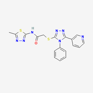 molecular formula C18H15N7OS2 B4585778 N-(5-methyl-1,3,4-thiadiazol-2-yl)-2-{[4-phenyl-5-(pyridin-3-yl)-4H-1,2,4-triazol-3-yl]sulfanyl}acetamide 
