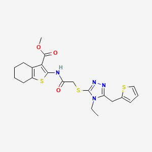 molecular formula C21H24N4O3S3 B4586404 methyl 2-[({[4-ethyl-5-(2-thienylmethyl)-4H-1,2,4-triazol-3-yl]thio}acetyl)amino]-4,5,6,7-tetrahydro-1-benzothiophene-3-carboxylate 