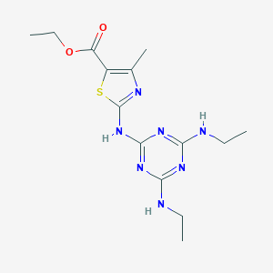molecular formula C14H21N7O2S B458711 Ethyl 2-{[4,6-bis(ethylamino)-1,3,5-triazin-2-yl]amino}-4-methyl-1,3-thiazole-5-carboxylate 