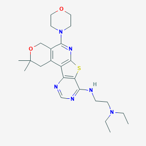 molecular formula C24H34N6O2S B458764 N-(4,4-dimethyl-8-morpholin-4-yl-5-oxa-11-thia-9,14,16-triazatetracyclo[8.7.0.02,7.012,17]heptadeca-1(10),2(7),8,12(17),13,15-hexaen-13-yl)-N',N'-diethylethane-1,2-diamine 
