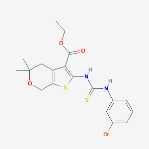 molecular formula C19H21BrN2O3S2 B458797 ETHYL 2-{[(3-BROMOPHENYL)CARBAMOTHIOYL]AMINO}-5,5-DIMETHYL-4H,5H,7H-THIENO[2,3-C]PYRAN-3-CARBOXYLATE 