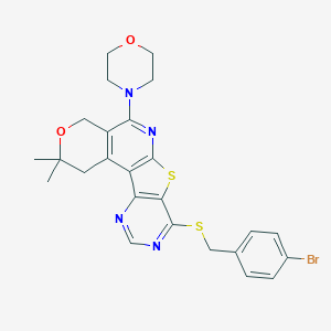 molecular formula C25H25BrN4O2S2 B458801 13-[(4-bromophenyl)methylsulfanyl]-4,4-dimethyl-8-morpholin-4-yl-5-oxa-11-thia-9,14,16-triazatetracyclo[8.7.0.02,7.012,17]heptadeca-1(10),2(7),8,12(17),13,15-hexaene 